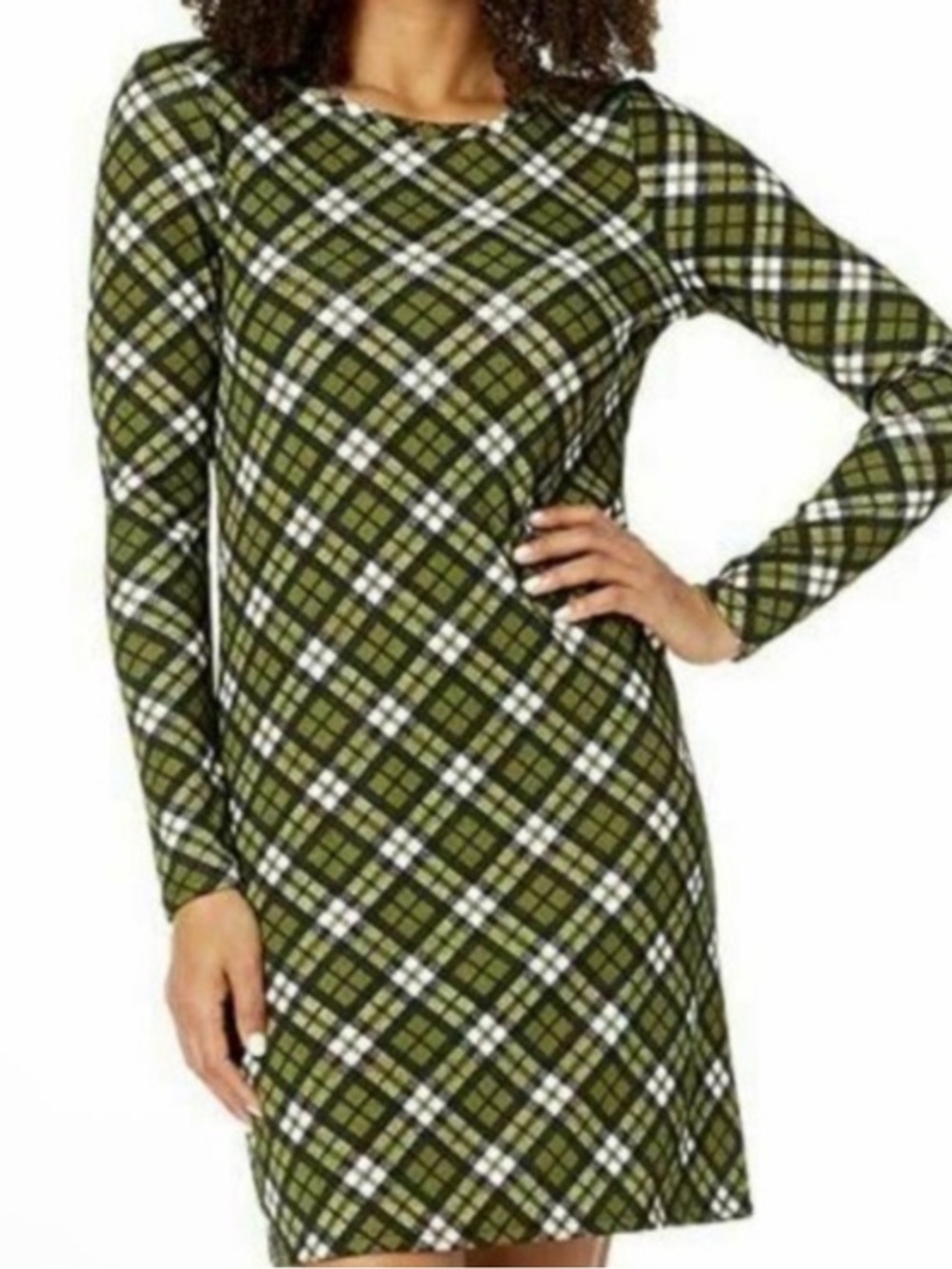 Women's NWT Michael Kors Evergreen Green Plaid Long Sleeve T-Shirt Dress new
